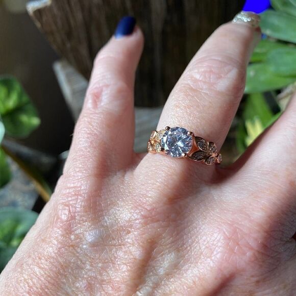Sterling Rose Gold Solitaire Engagement Ring - Picture 3 of 6